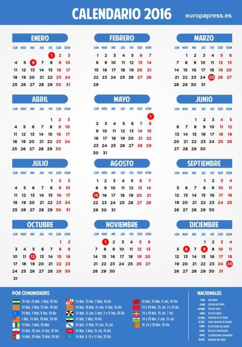 Calendario laboral España 2016