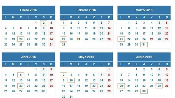 Calendario oficial de la AEAT, con las nuevas fechas marcadas: 6 de abril, 10 de mayo y 25 y 30 de junio.
