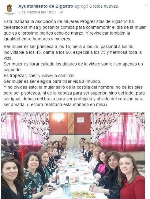 El texto publicado por el ayuntamiento en Facebook.