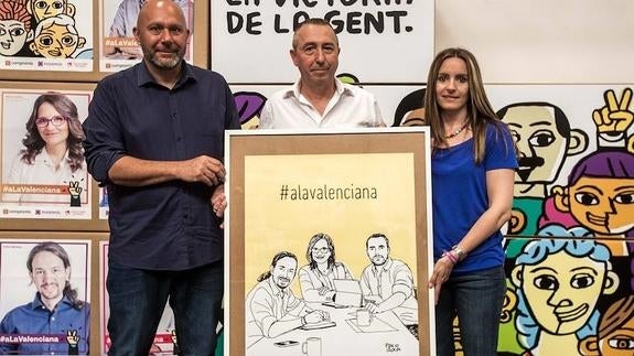 Paco Roca dibuja a Iglesias, Oltra y Garzón para la campaña de 'A la valenciana'