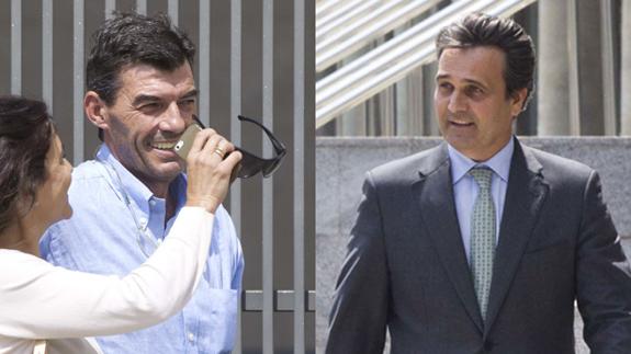 Los exdirectivos procesados Felipe Espinosa (izquierda) y Enrique Simó, saliendo de la Ciudad de la Justicia.