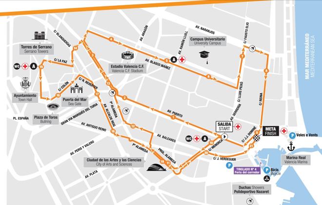 Nuevo recorrido del Medio Maratón de Valencia a partir de 2016.