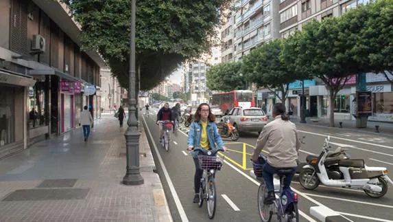 Carril bici por la calle Colón de Valencia.