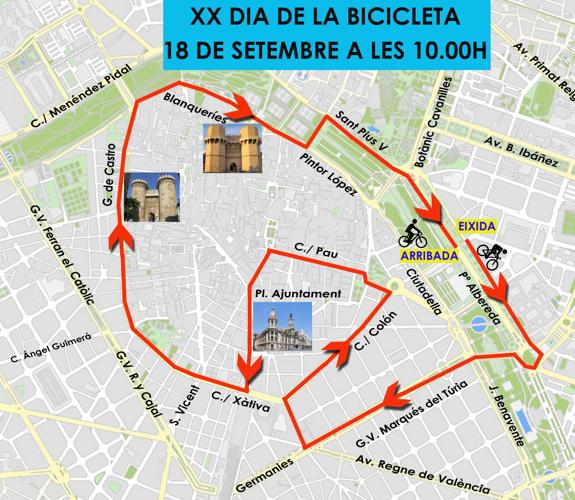 Horario y calles cortadas el Día de la Bicicleta y la Patinada en Valencia 2016