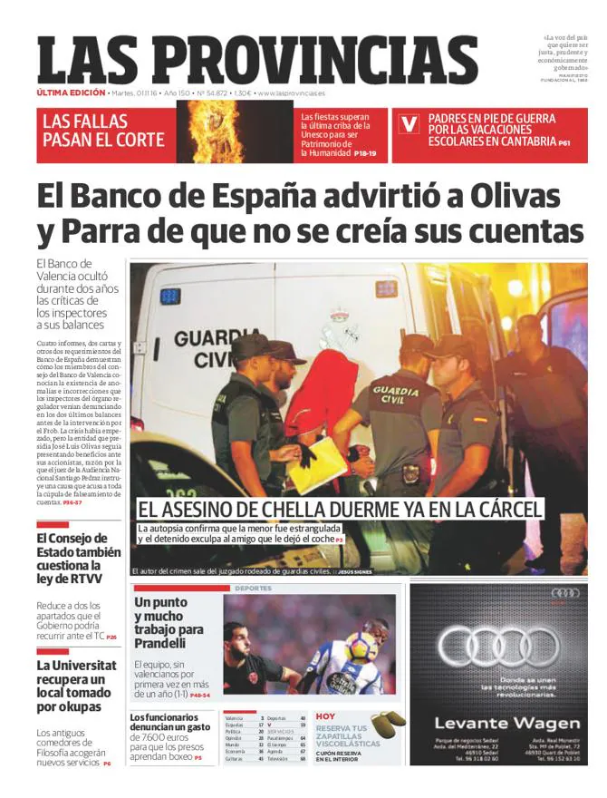 Portada de LAS PROVINCIAS del martes 1 de noviembre de 2016