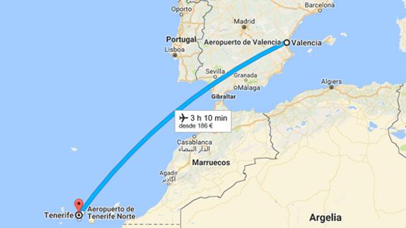 Vuelo de Valencia a Tenerife.