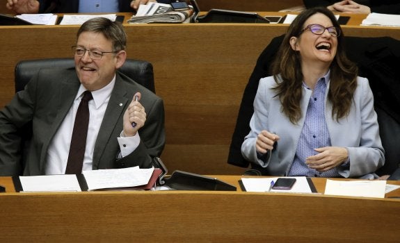 La vicepresidenta del Consell, Mónica Oltra, en Les Corts. :: EFE/Juan Carlos Cárdenas