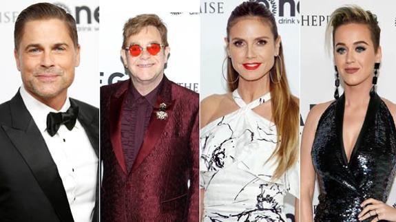 El actor Rob Lowe, el cantante Elton John, la modelo Heidi Klum y la cantante Katy Perry.