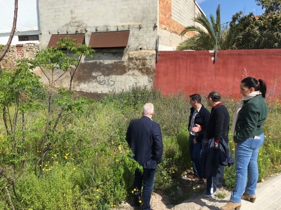 Responsables de Ciudadanos visitan la parcela abandonada junto a los residentes. :: lp