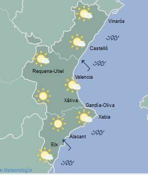 El tiempo en Valencia, Alicante y Castellón | Cielo poco nuboso, mínimas sin cambios y máximas en ascenso