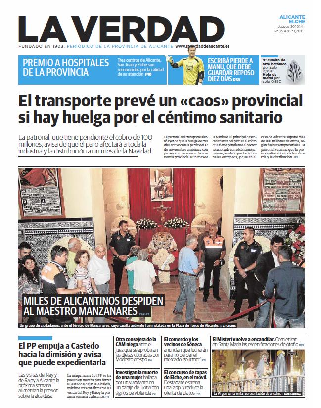 OCTUBRE. Portada de 'La Verdad' el jueves 30 de octubre de 2014