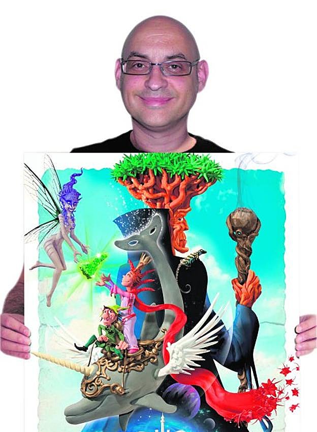 Cristóbal Aguiló, con el cartel finalista del carnaval de Tenerife.