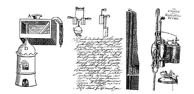 Esquema de la máquina de vapor de Ayanz y Beaumont, anterior a la de Watts.