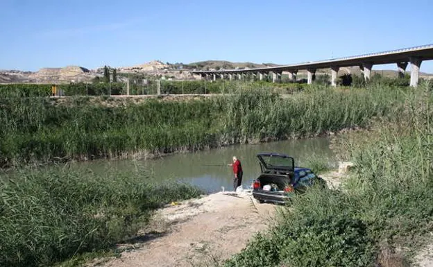 Un pescador prueba suerte en el río, cerca del viaducto de la autovía del Mediterráneo (al fondo).