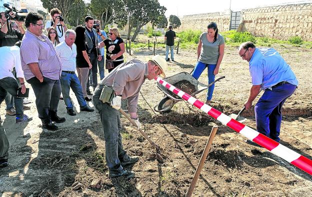 Miembros del equipo de expertos comienzan la tarea de exhumación de los féretros de recién nacidos en Cádiz. 