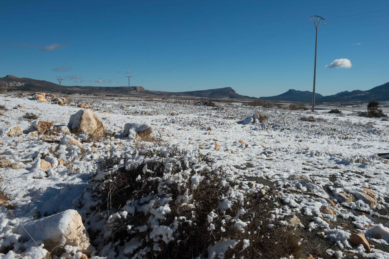 Las sierras de La Muela, del Cerezo, Los Álamos y Villafuerte y las pedanías altas de Moratalla y Caravaca se tiñen de blanco