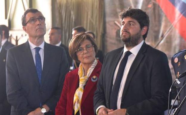 Ballesta y López Miras en el acto con la ministra Cospedal esta mañana