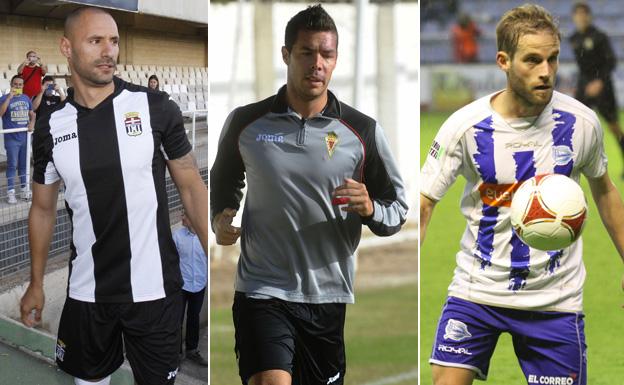 Ceballos, en su etapa en el Cartagena; Catalá, cuando pertenecía al Real Murcia, y Jonan García, en un partido con el Alavés.