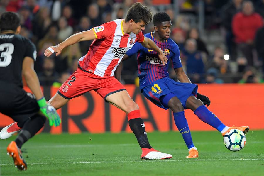 El conjunto de Valverde arrolla al Girona para afianzarse en el liderato. Tres goles de Suárez, un doblete de Messi y un gol de Coutinho neutralizaron el gol inicial de Portu. 