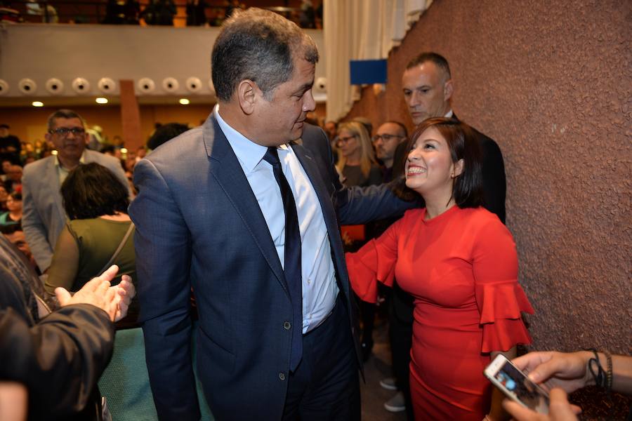 El expresidente de Ecuador pronunció la conferencia 'América Latina en disputa: retos y desafíos', en el Paraninfo del Campus de La Merced de Murcia