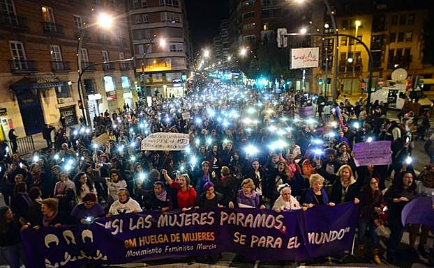 Manifestación el pasado 8 de marzo durante la huelga general feminista en Murcia.