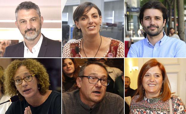 Óscar Urralburu, Lola Sánchez, Javier Sánchez Serna, Alicia Morales, Toni Carrasco y Pilar Marcos