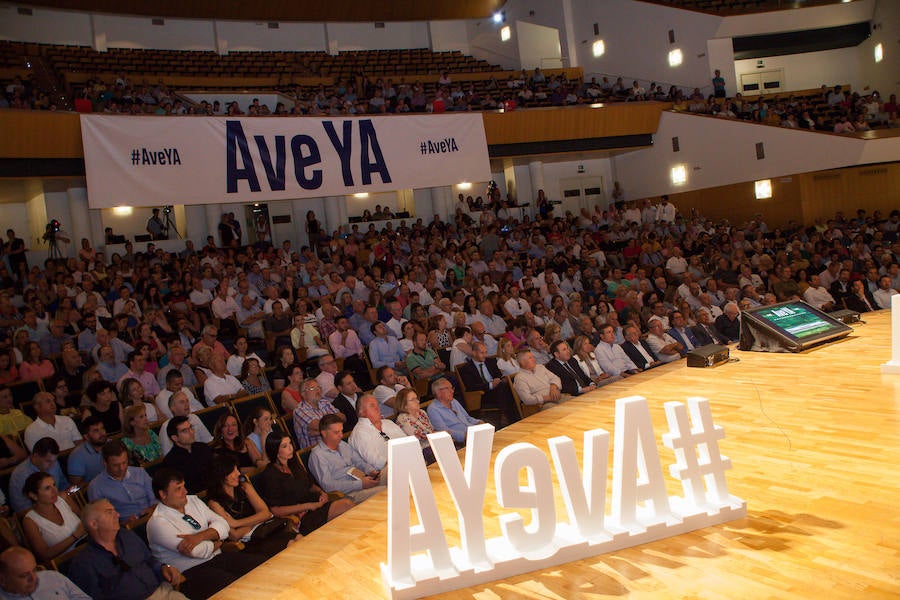 Empresarios, asociaciones y expertos arropan al Gobierno regional en el acto de protesta por la cancelación de la llegada de la Alta Velocidad en superficie a Murcia de forma provisional