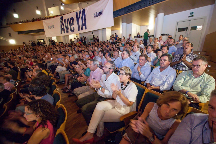 Empresarios, asociaciones y expertos arropan al Gobierno regional en el acto de protesta por la cancelación de la llegada de la Alta Velocidad en superficie a Murcia de forma provisional