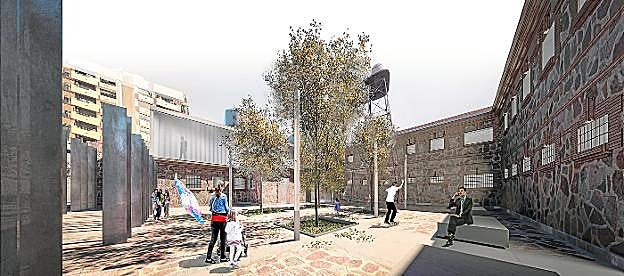 El derribo de los muros que rodeaban los patios permitirá convertir la Cárcel Vieja de Murcia en un nuevo espacio por el que los murcianos podrán pasear. 