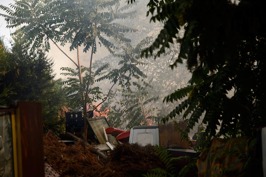 Diversos medios terrestres y aéreos trabajan este viernes contra un incendio declarado en una zona de matorrales tras las cocheras de Latbus