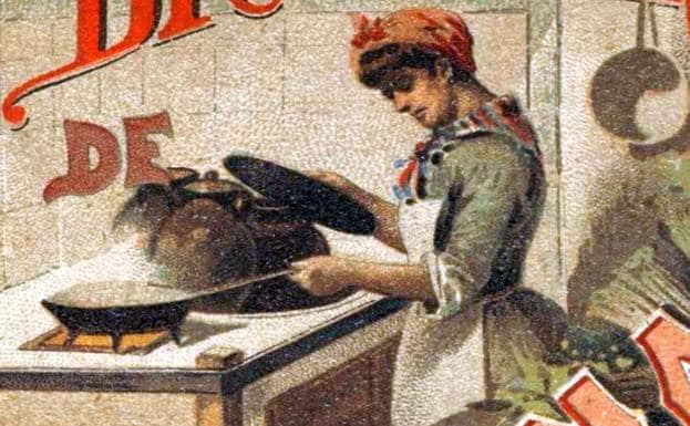 Mujer cocinando en la portada del 'Diccionario general de cocina', 1892.