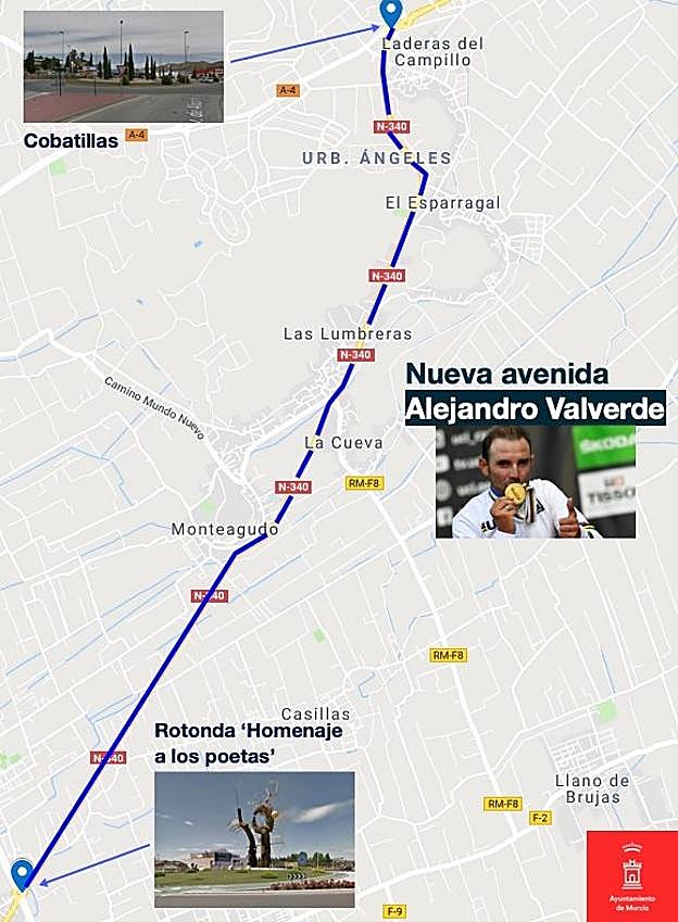 Trazado de la actual carretera de Alicante cuyo nombre cambiará por el de avenida Alejandro Valverde.