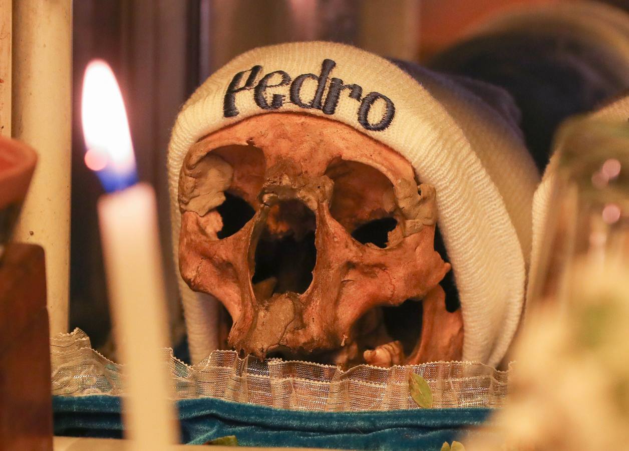 Ciudadanos bolivianos exponen «ñatitas», calaveras humanas, durante la fiesta de las «ñatitas», en La Paz (Bolivia). Las celebraciones en conmemoración de los muertos que comenzaron el pasado 1 de noviembre, acaban con una peculiar fiesta dedicada a las «ñatitas», a las que se les atribuyen capacidades protectoras. 