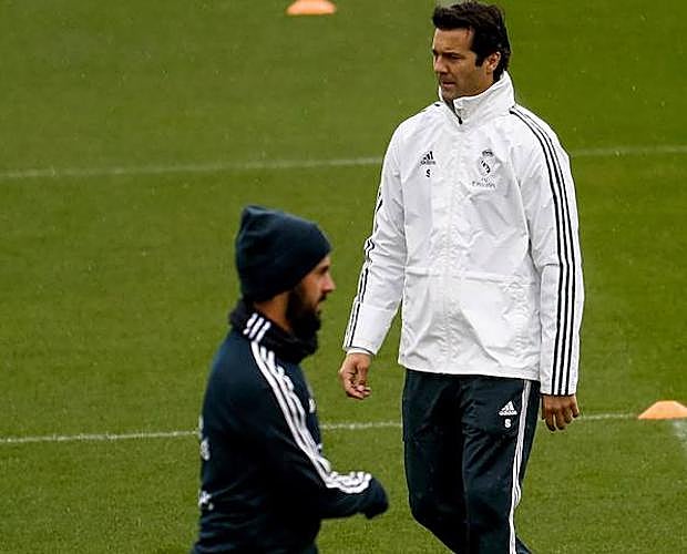 Isco y Solari, durante un entrenamiento en Valdebebas. 