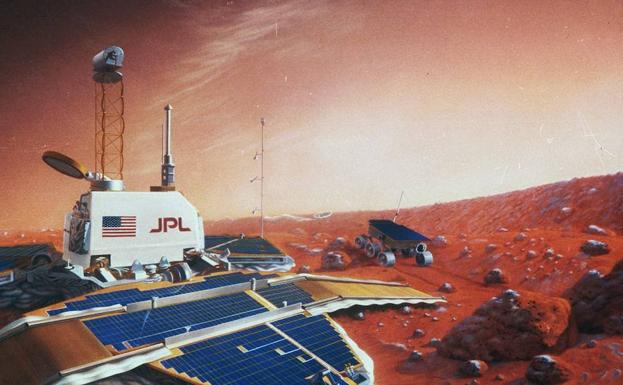 Imagen principal - Arriba.  Año 1996. Superficie del planeta Marte tomada por la sonda Mars Pathfinder./  Abajo.  Año 2004. La NASA anuncia que el Spirit ha encontrado pruebas indirectas de la existencia de agua en el planeta rojo./ Año 2013. El Opportunity lleva en activo en Marte desde su aterrizaje en 2004.