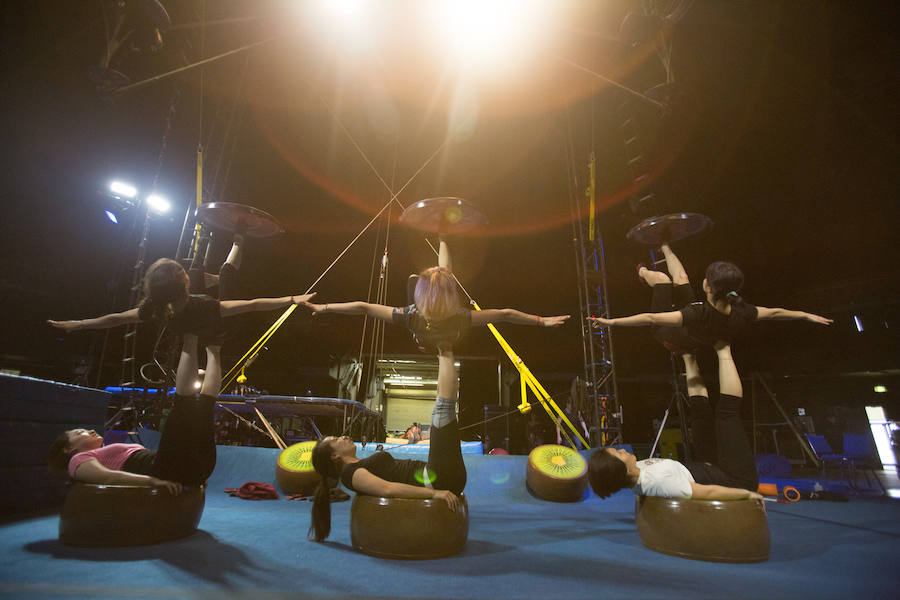 'La Verdad' acompaña a los artistas de la mítica compañía canadiense en una jornada de duro entrenamiento 'Ovo', la nueva apuesta del Circo del Sol, recalará en Murcia del 16 al 20 de enero