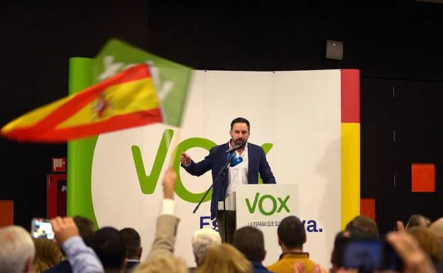 El presidente de Vox, Santiago Abascal, durante un acto de la campaña electoral en Andalucía.