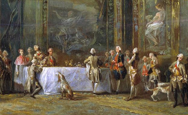 «Carlos III comiendo ante su corte», Luis Paret y Alcázar ca. 1775.