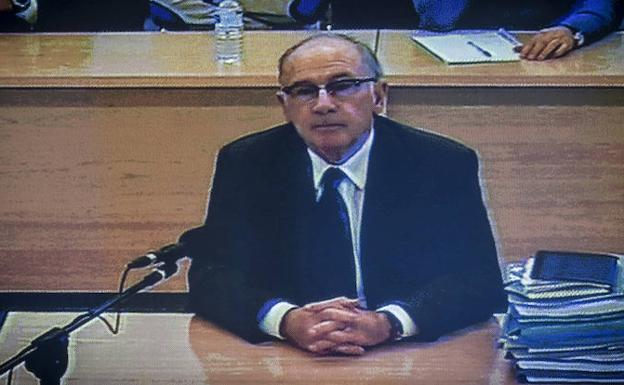 Imagen del monitor de la sala de prensa de la Audiencia Nacional de el expresidente de Bankia Rodrigo Rato. 