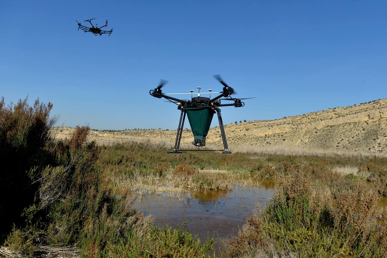 Los aparatos voladores esparcen por el agua una bacteria que impide el desarrollo biológico del 'Aedes albopictus'.