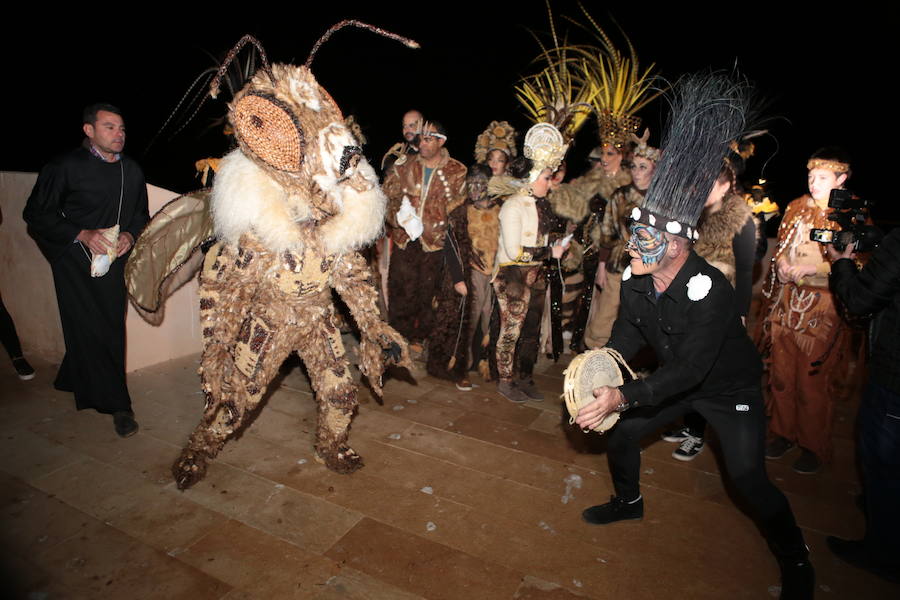 Cristina Moreno encarnó a la bestia de las fiestas del Carnaval con un traje que simulaba una abeja y acompañada por un séquito de setenta apicultores
