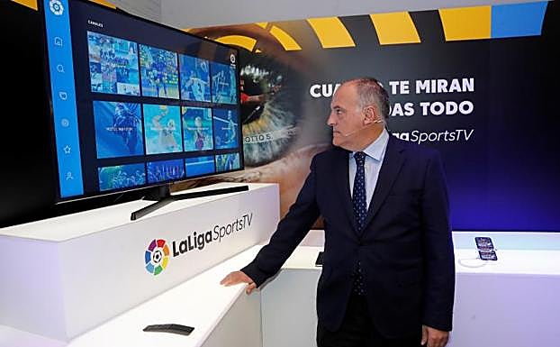 Javier Tebas, durante la presentación de LaLiga Sports TV.
