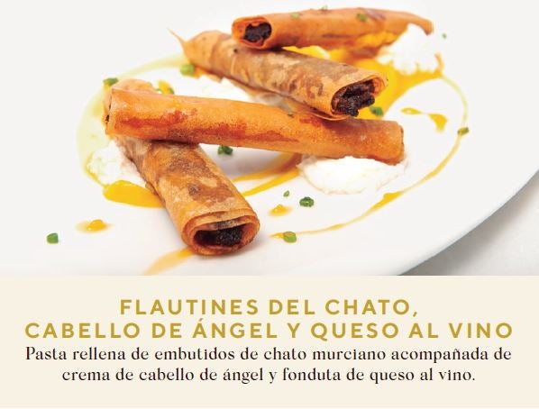 Café Drexco. Flautines del chato, cabello de ángel y queso al vino. 