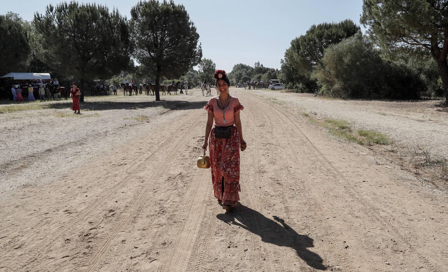 Cientos de personas participan en la romería de Pentecostés 2019, donde los peregrinos surcan los caminos hacia la aldea almonteña de El Rocío (Huelva) para honrar a la Virgen del Rocío.