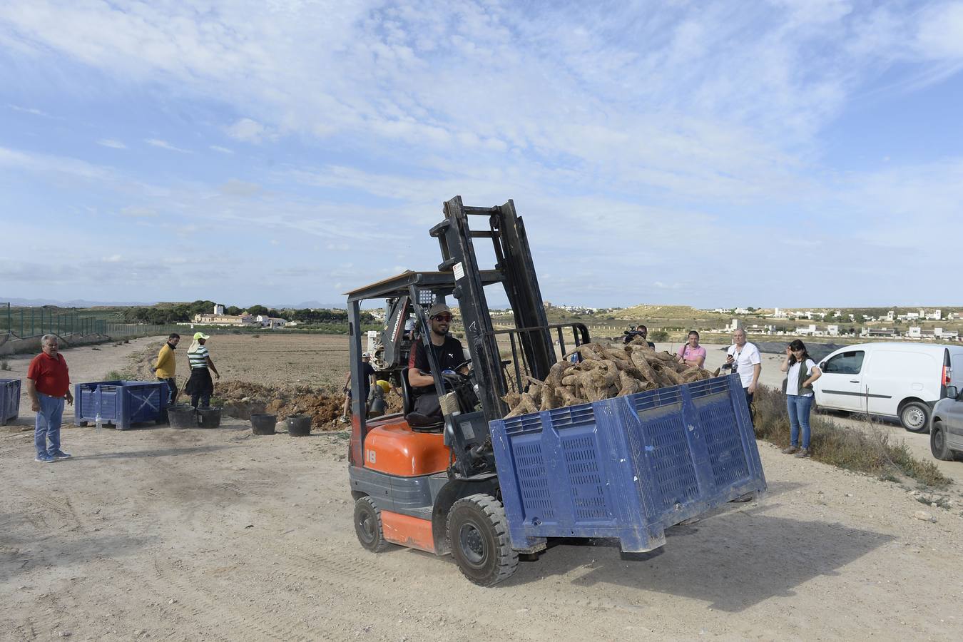 El compuesto, rico en microorganismos, se mezcla con agua y se reparte sobre el suelo 