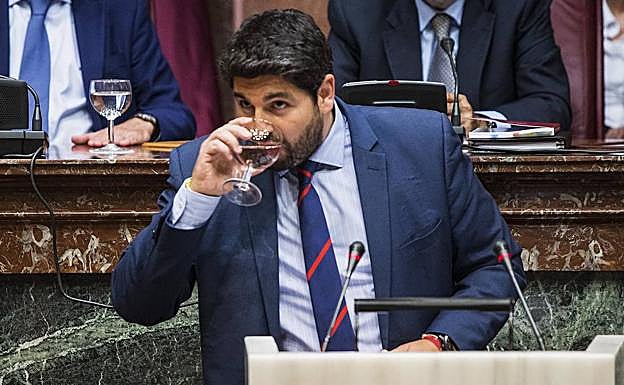 Fernando López Miras, candidato del PP a la presidencia de la Región, este martes.