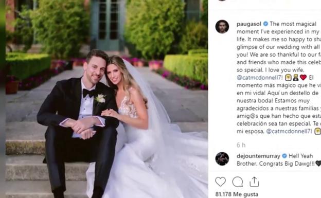 Pau Gasol y Catherine McDonnell publican la primera imagen de su boda