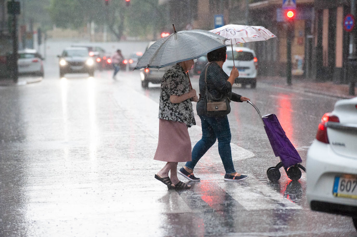 Lluvias en la ciudad de Murcia, esta mañana