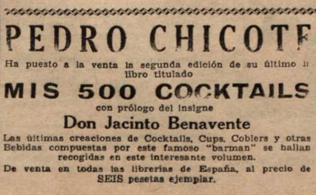 Anuncio de la segunda edición del recetario de coctelería 'Mis 500 cock-tails', 1934.