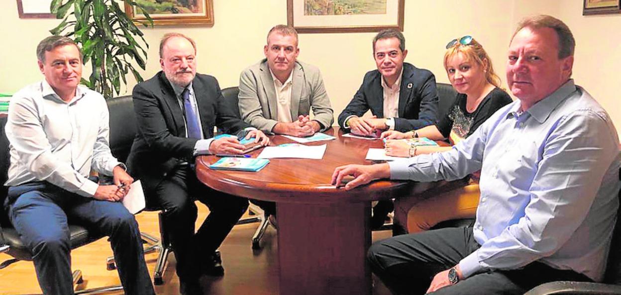 Los alcaldes, en la reunión con el director de Salud Pública, que aparece el segundo por la izquierda. 